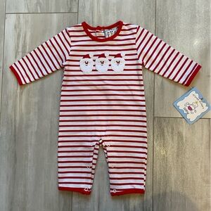 NWT Three Sisters Red and White Striped Santa Appliqué Jumpsuit Romper boys 3M